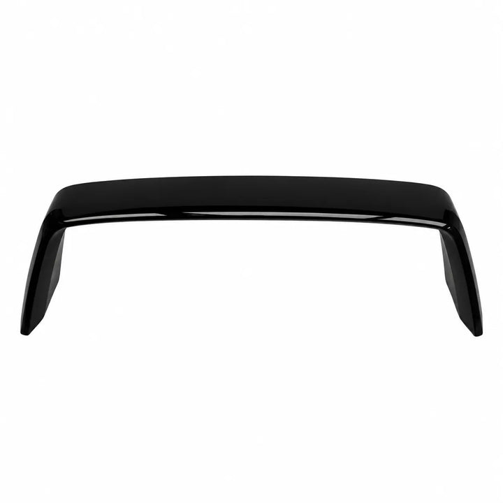 A glossy black car spoiler tailgate bar shown from the front on a solid white background.