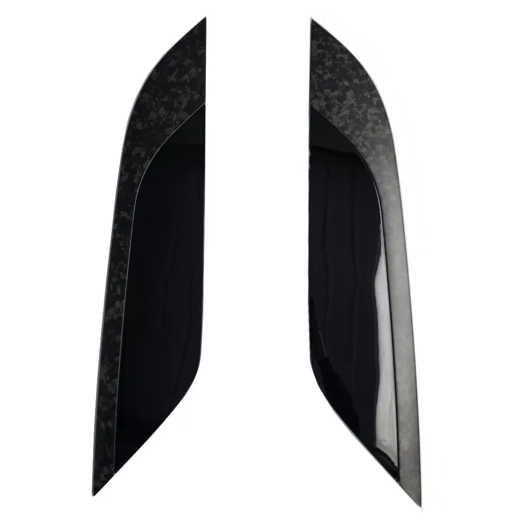 Pair of Forged Carbon Fibre and Gloss Black Bonnet vents Pair on a pure white background