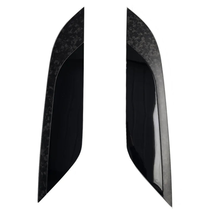 Pair of Forged Carbon Fibre and Gloss Black Bonnet vents Pair on a pure white background