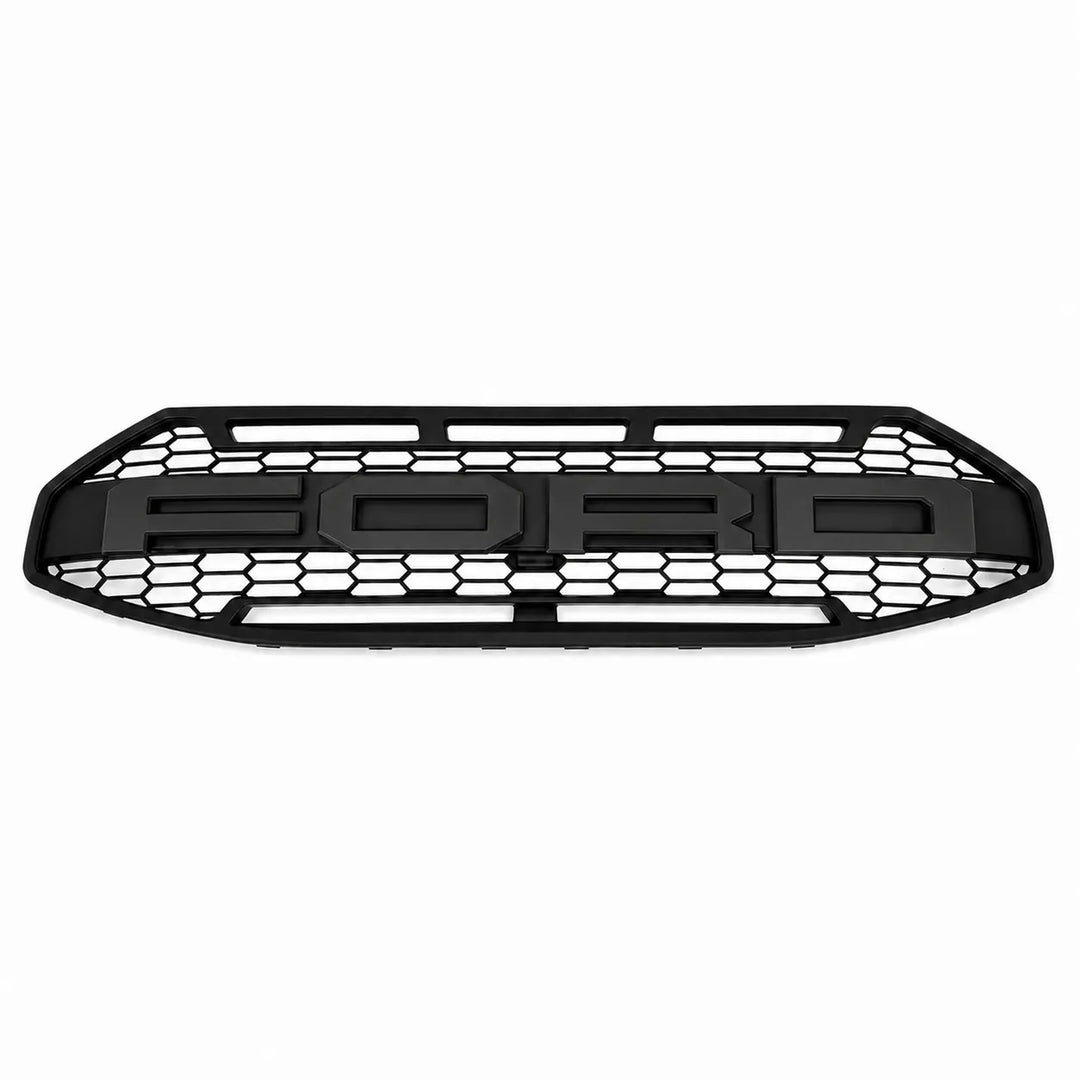 A black honeycomb front grille with a raised 'FORD' logo across the top, shown against a plain white background.