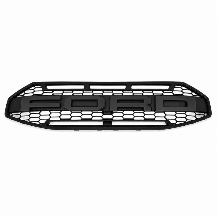 A black honeycomb front grille with a raised 'FORD' logo across the top, shown against a plain white background.