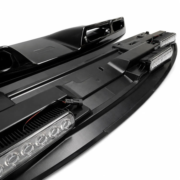 Black car roof light bar kit with integrated LED lights and cover, shown on a white background.