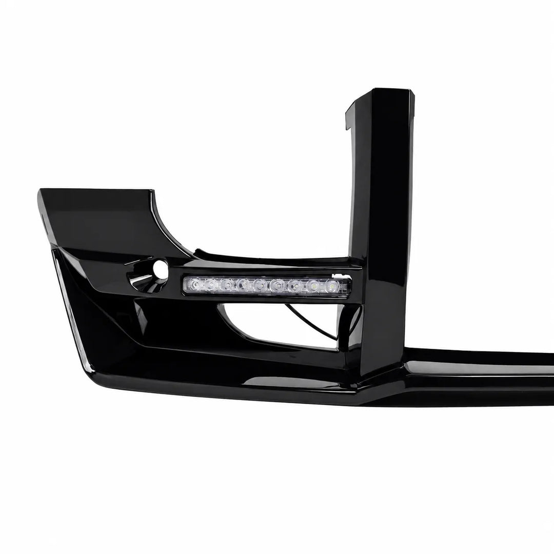 A glossy black metal bull bar front bumper light assembly with an integrated LED light bar, shown against a solid white background.