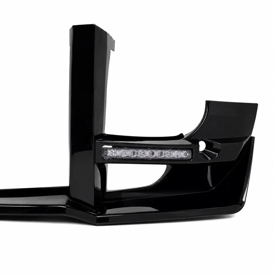 A glossy black automotive bumper bracket with an integrated LED light bar, shown on a clean white background.
