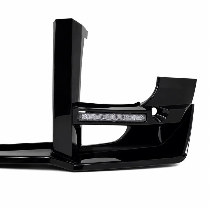 A glossy black automotive bumper bracket with an integrated LED light bar, shown on a clean white background.