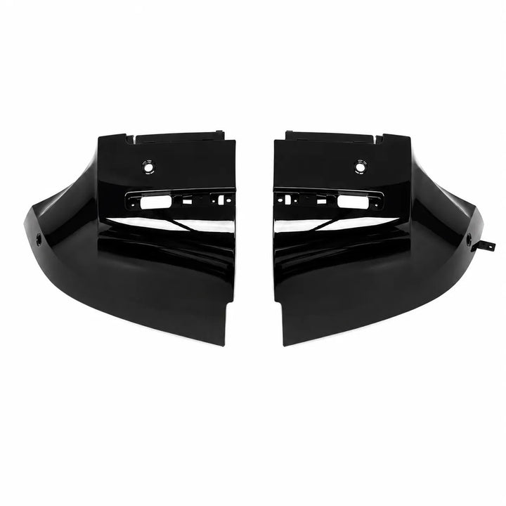 two glossy black Defender Bumper Trim corner panels arranged in a pair