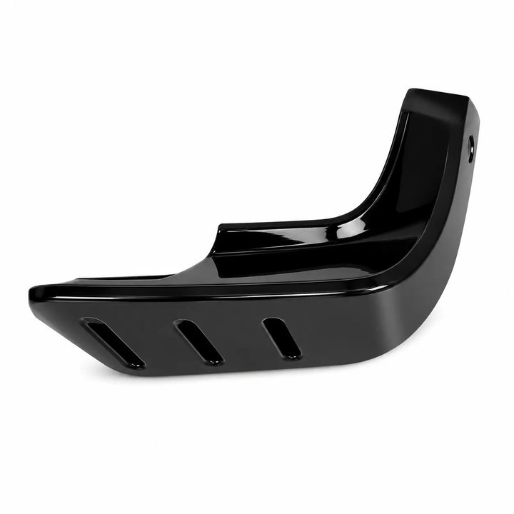A glossy black plastic protective guard or fender, likely for a motorcycle or scooter, shown from a side profile view on a white background.