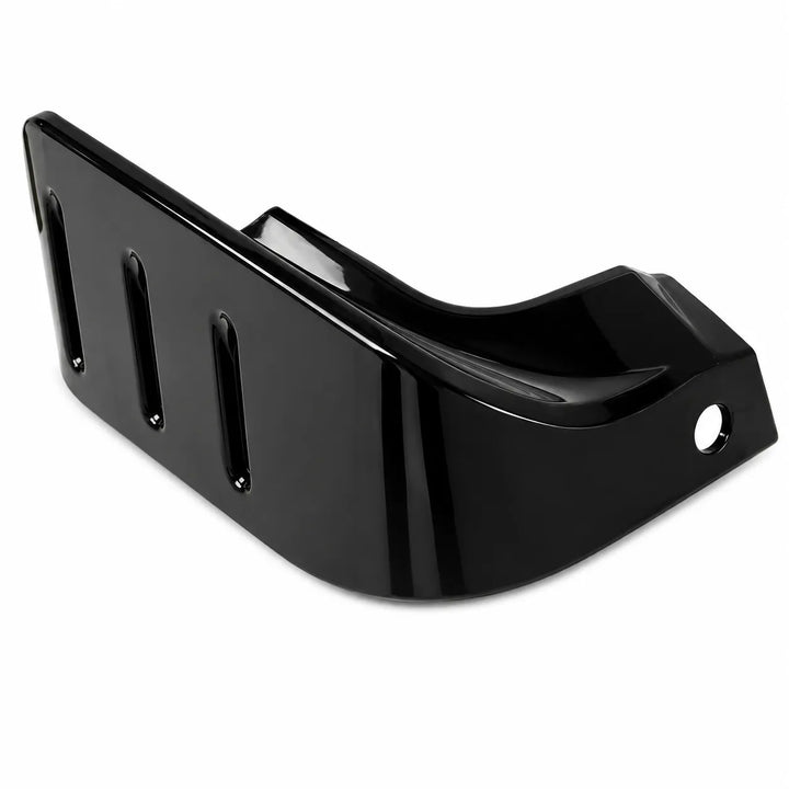 A glossy black plastic or metal bracket with mounting holes and cutouts, shown on a plain white background.