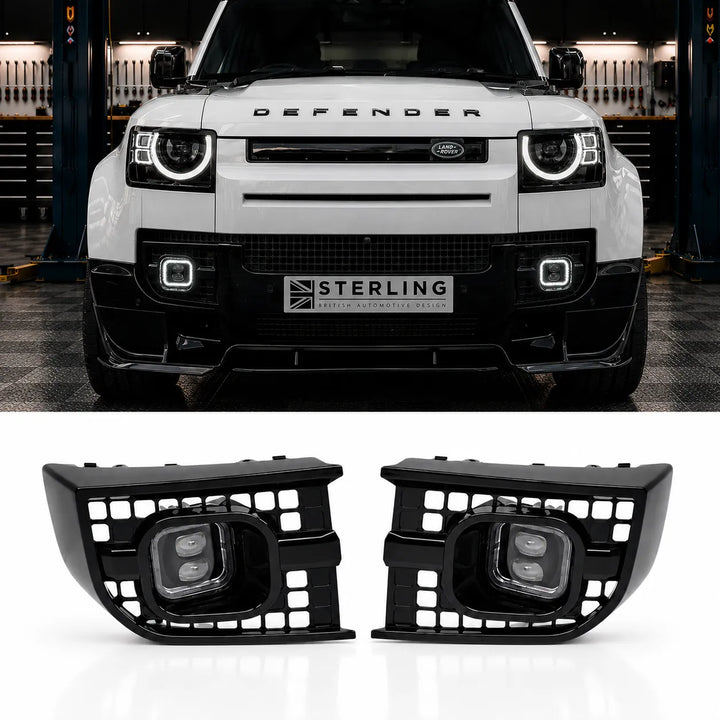 Front Fog Light Square Style For Land Rover Defender L663 2020+ - Gloss Black