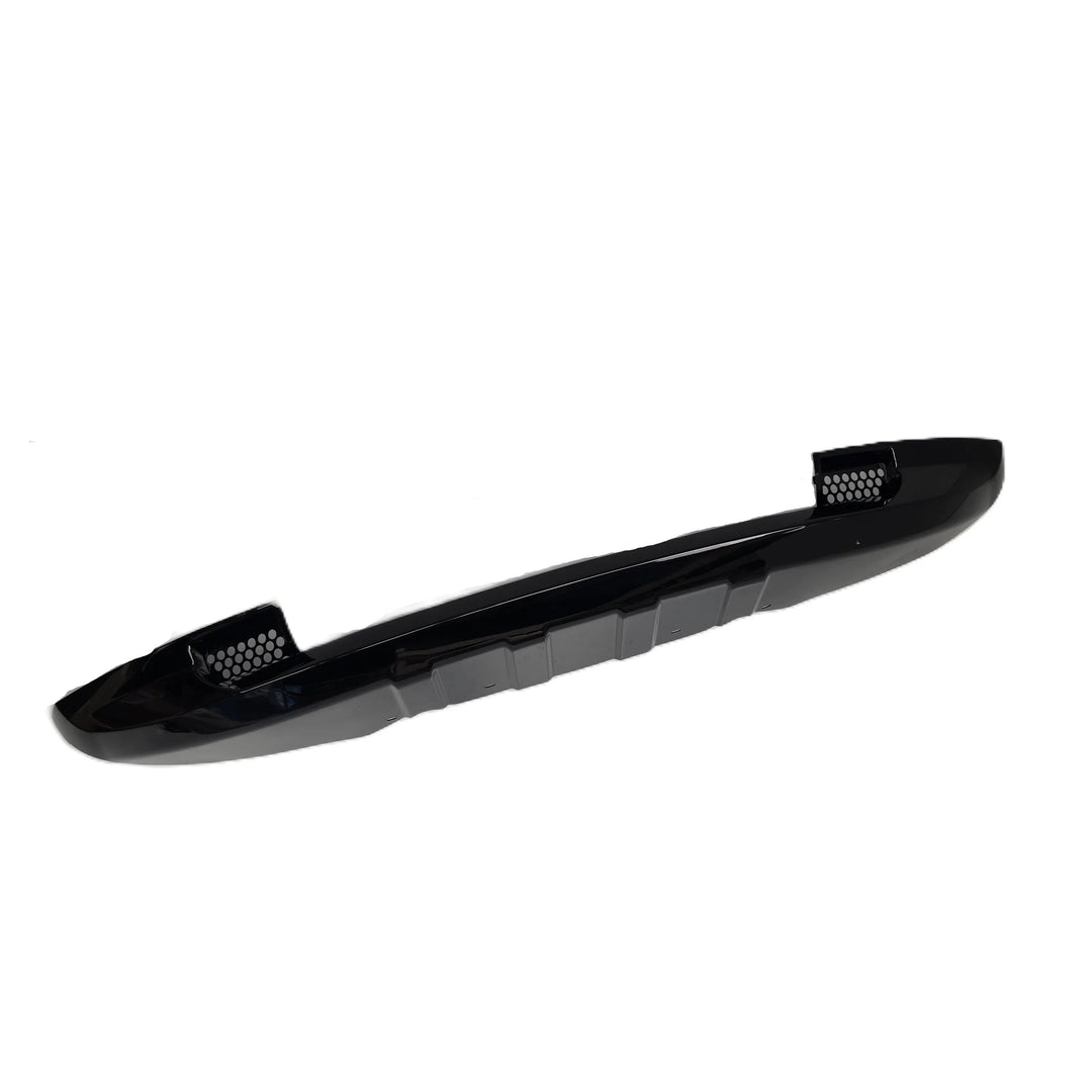 A glossy black plastic automotive bumper Khan style Look lip kit, displayed on a clean white background.