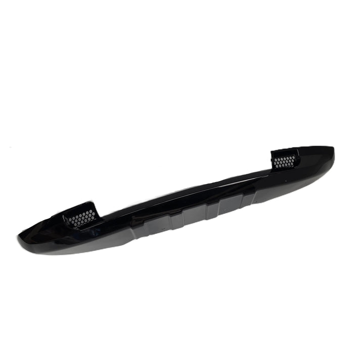 A glossy black plastic automotive bumper Khan style Look lip kit, displayed on a clean white background.