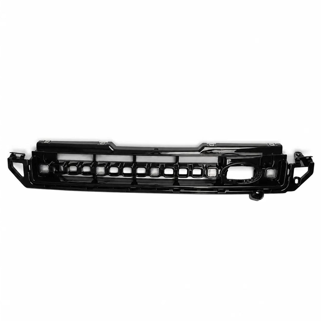 Front Bumper grille OCTA Style with LED Lights with a logo cut out for manufacturers logo finished in a glossy black on a white background