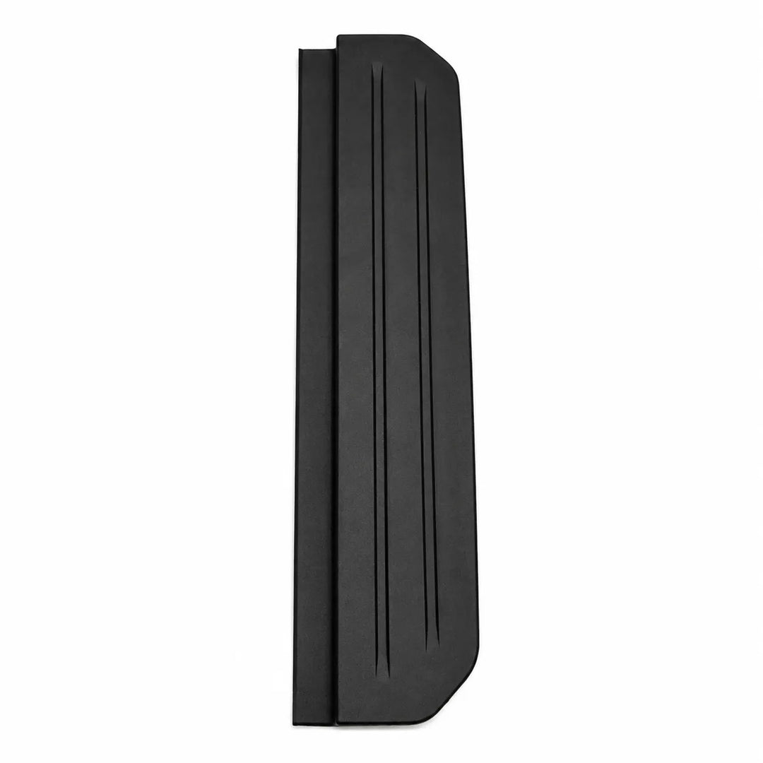 A black textured panel or trim piece with three vertical grooves and rounded corners, shown against a plain white background.