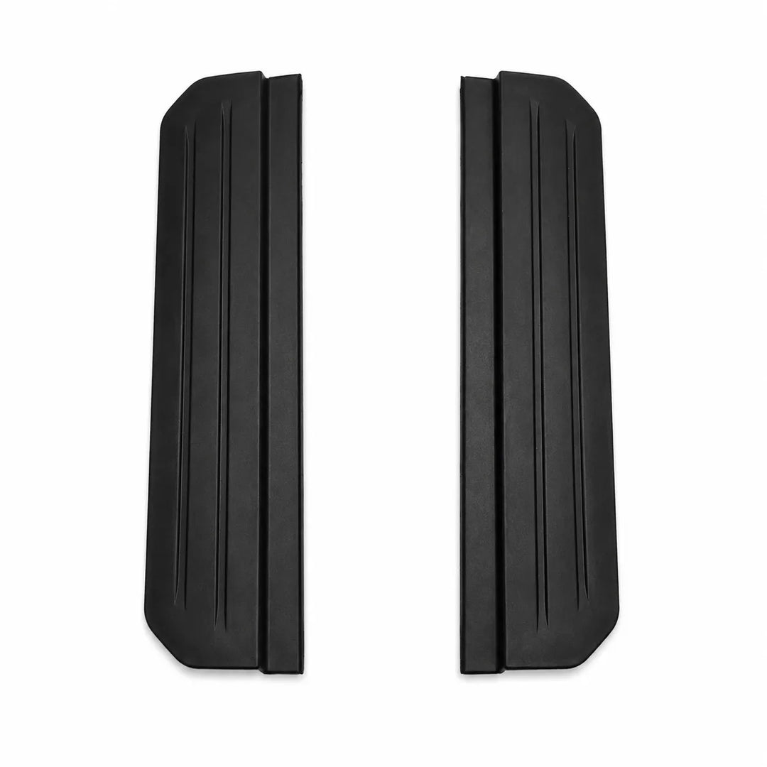 Two black protective side step foot panels with ribbed textures, shown on a plain white background. Compatible with L663 Defender