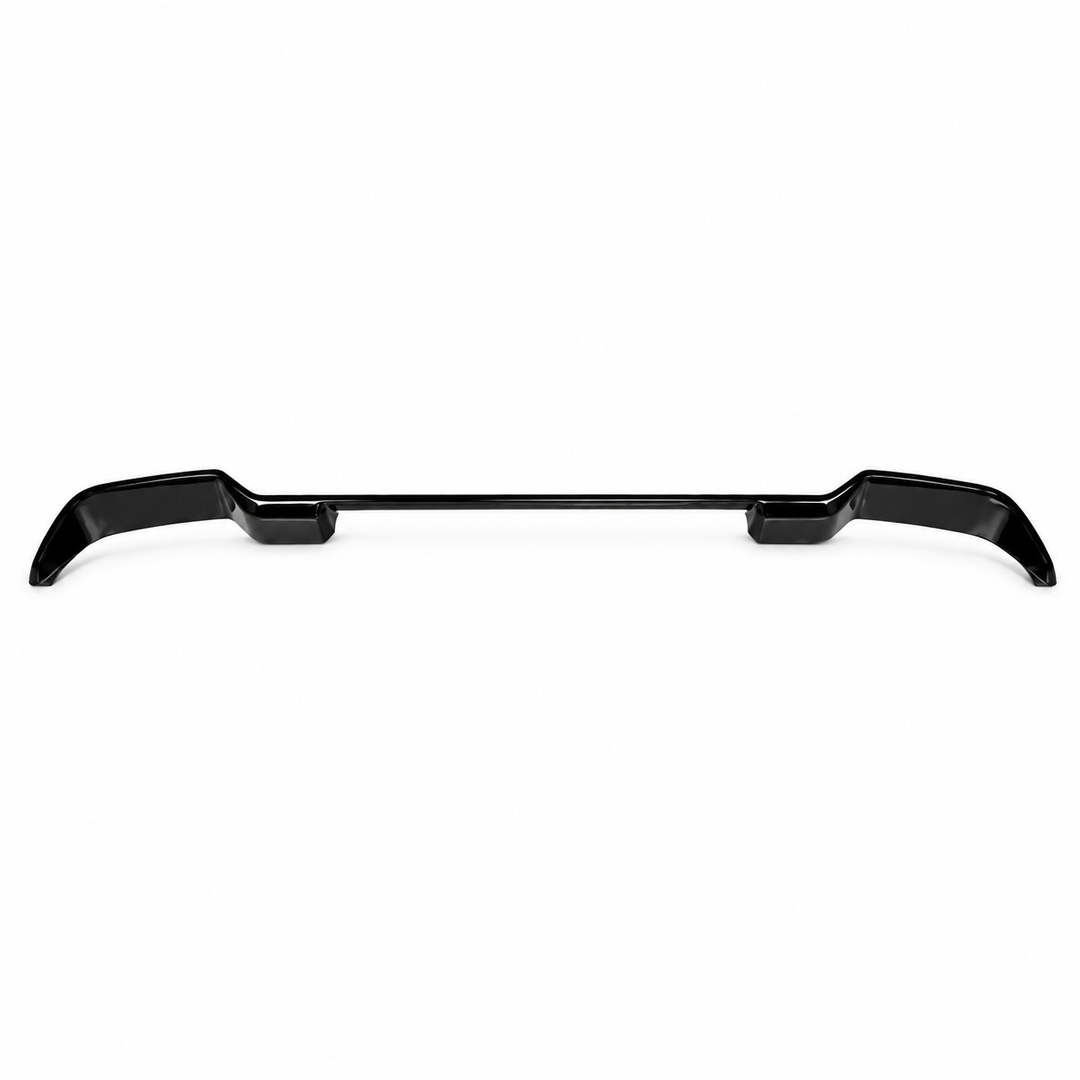 A black plastic vehicle rear spoiler lip gloss black roof accessory, shown horizontally against a plain white background.