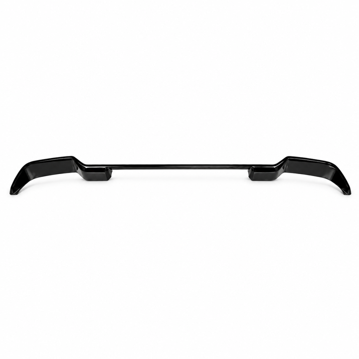 A black plastic vehicle rear spoiler lip gloss black roof accessory, shown horizontally against a plain white background.