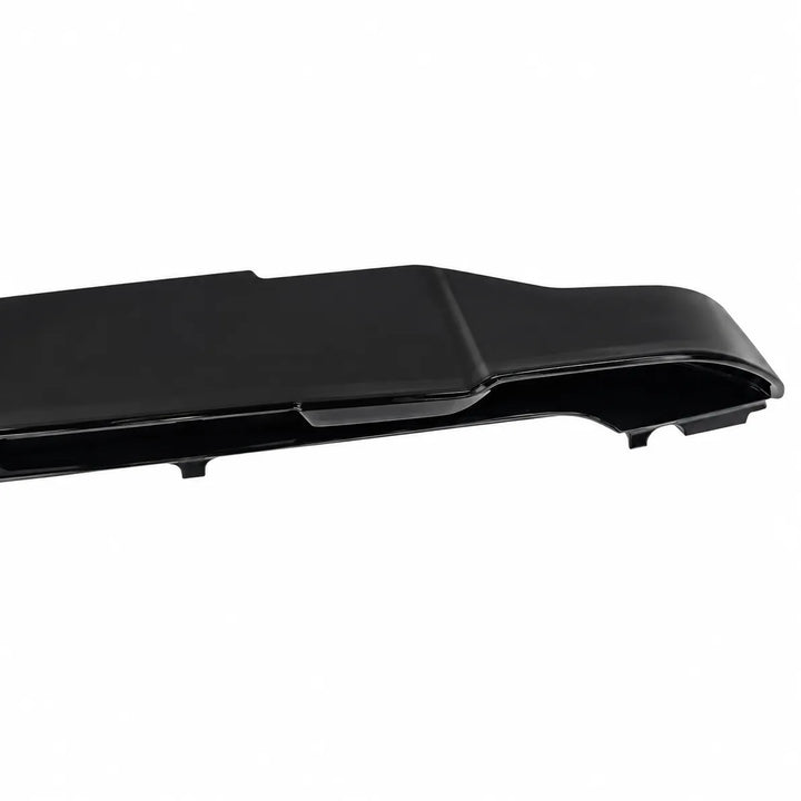 Close Up end shot of a Glossy Black Spoiler with Brake Light Cut Out, end wing point rear roof lip shown on a white background