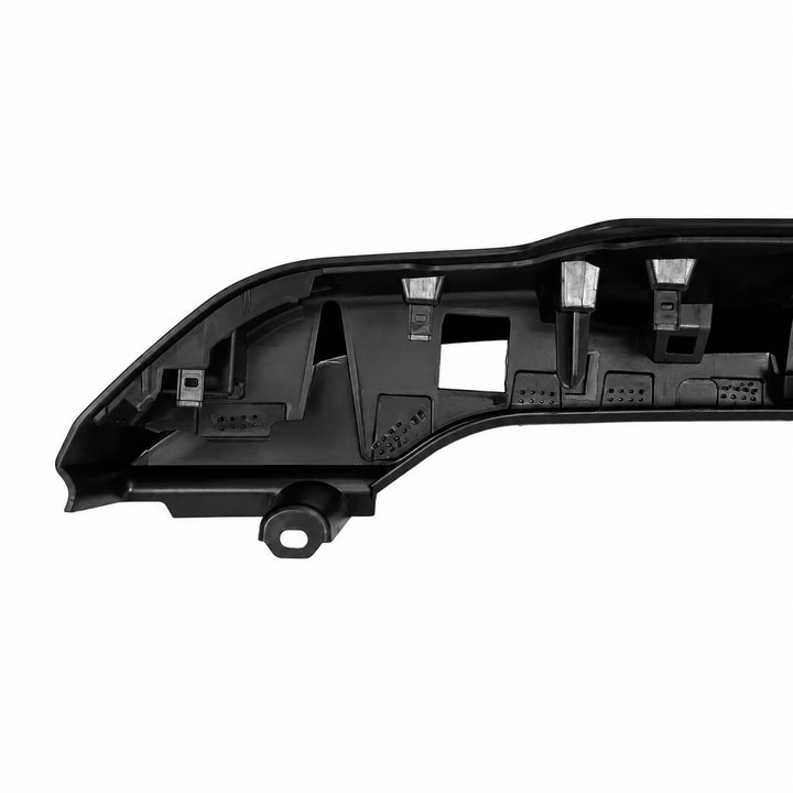 A reverse image black plastic automotive  assembly trim piece, shown from a side angle against a solid white background.