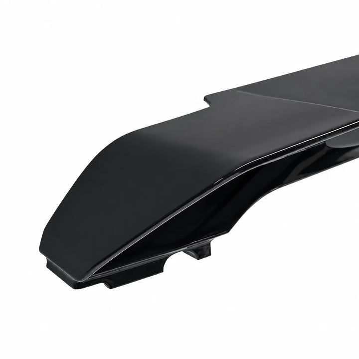 A glossy black plastic ABS Defender Spoiler Lip, shown at an angle on a solid white background.