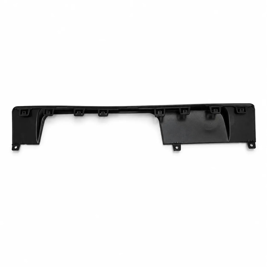 A black plastic automotive trim piece or dashboard bracket, shown horizontally against a plain white background.