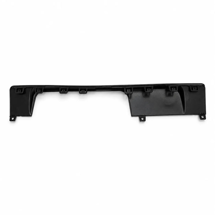 A black plastic automotive trim piece or dashboard bracket, shown horizontally against a plain white background.