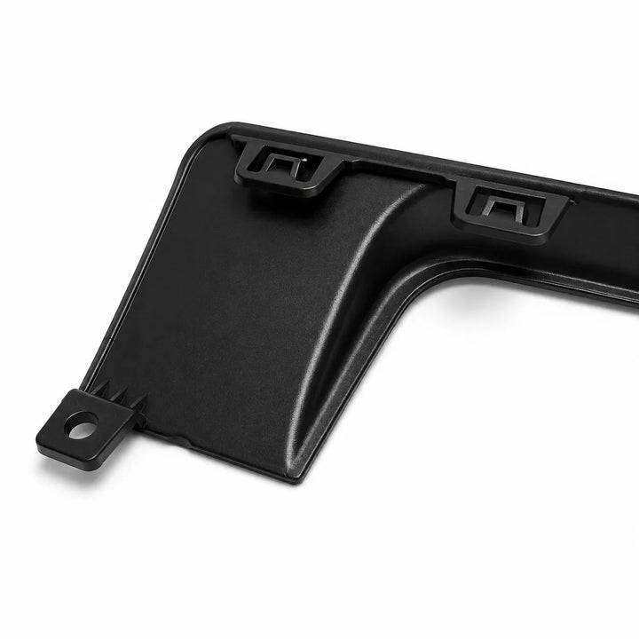 A black plastic automotive trim piece or bracket, shown at an angle on a clean white background.