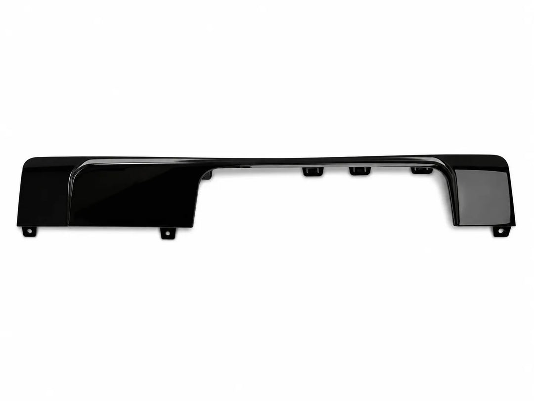 A glossy black automotive body panel or trim piece with mounting tabs, shown against a plain white background.