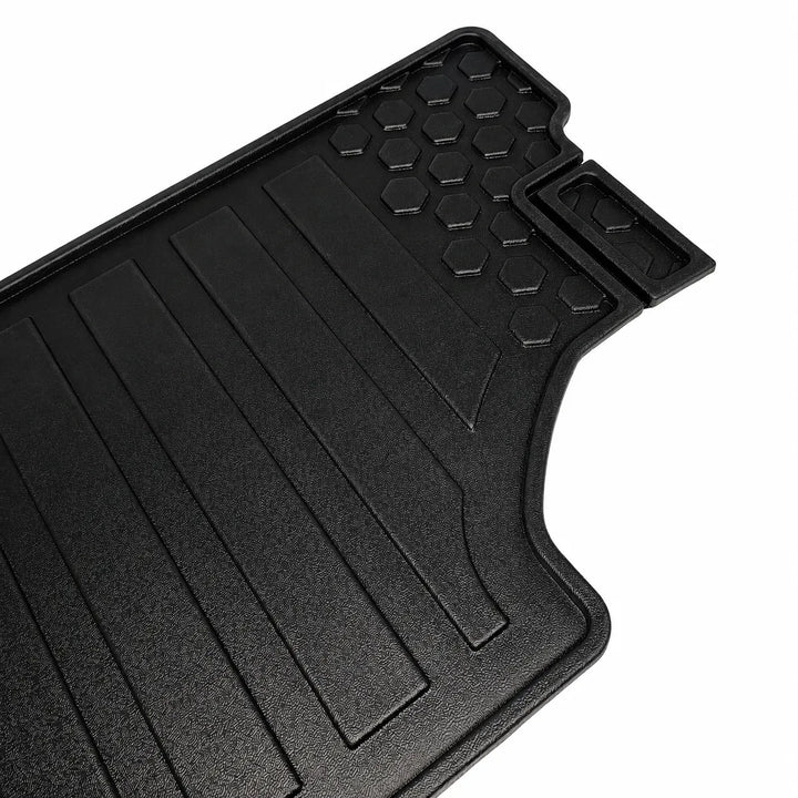 A black textured rubber car floor mat with a honeycomb pattern and raised grip ridges, shown on a plain white background.