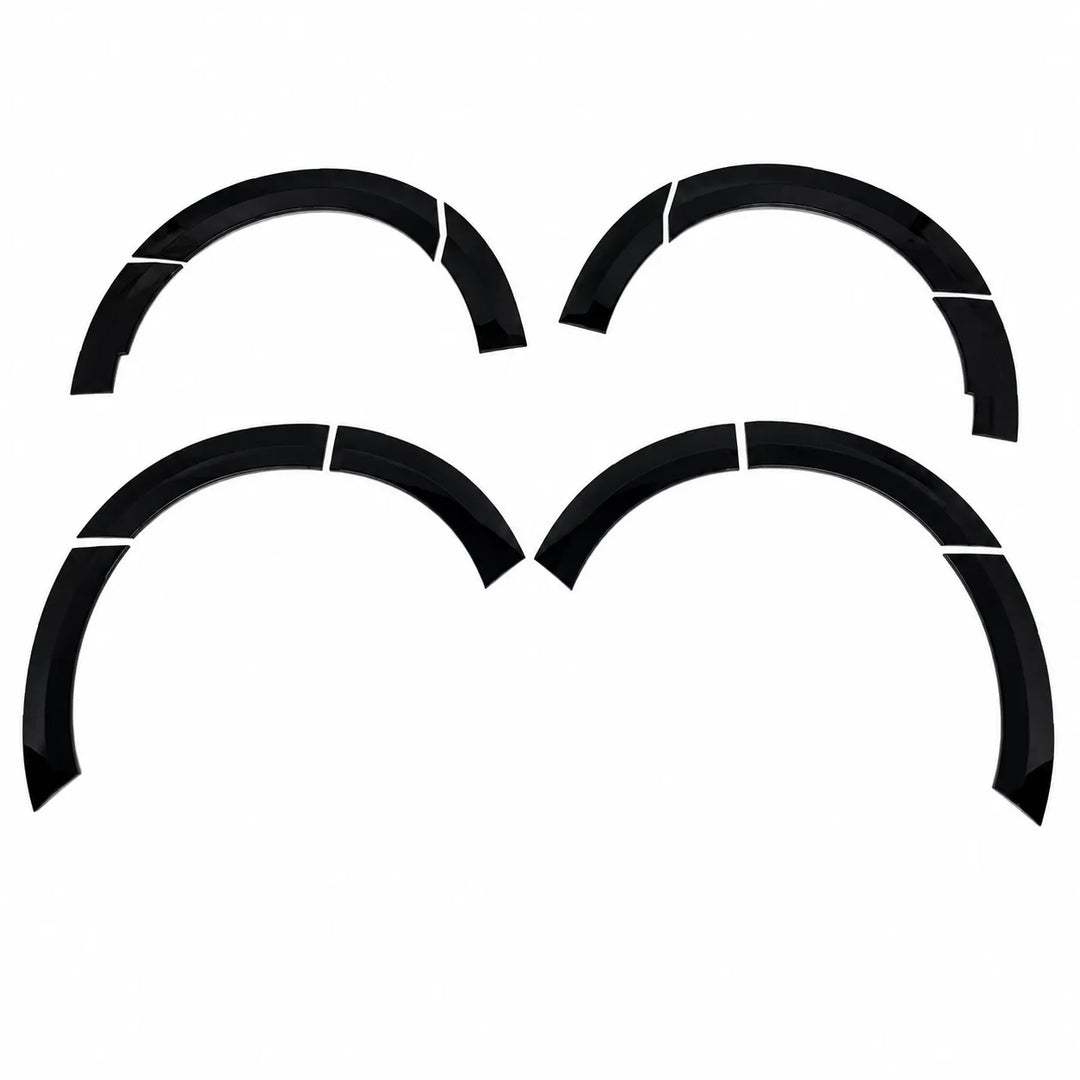A glossy black curved automotive wheel arch lip badges, with aggressive styling for ford van displayed on a clean white background.