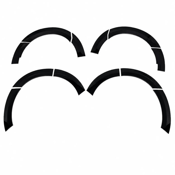 A glossy black curved automotive wheel arch lip badges, with aggressive styling for ford van displayed on a clean white background.