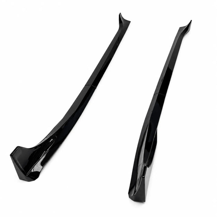 4 piece Two glossy black automotive trim pieces, likely side skirt or wheel arch lip trim, displayed on a clean white background.