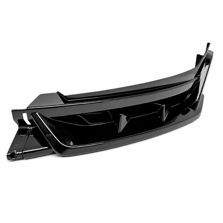 A glossy black plastic automotive part, likely a bumper trim or body panel insert, shown on a plain white background.