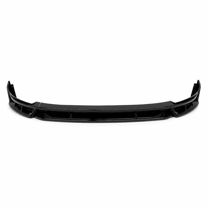 A black plastic car front bumper lip or splitter trim piece, shown horizontally against a plain white background.