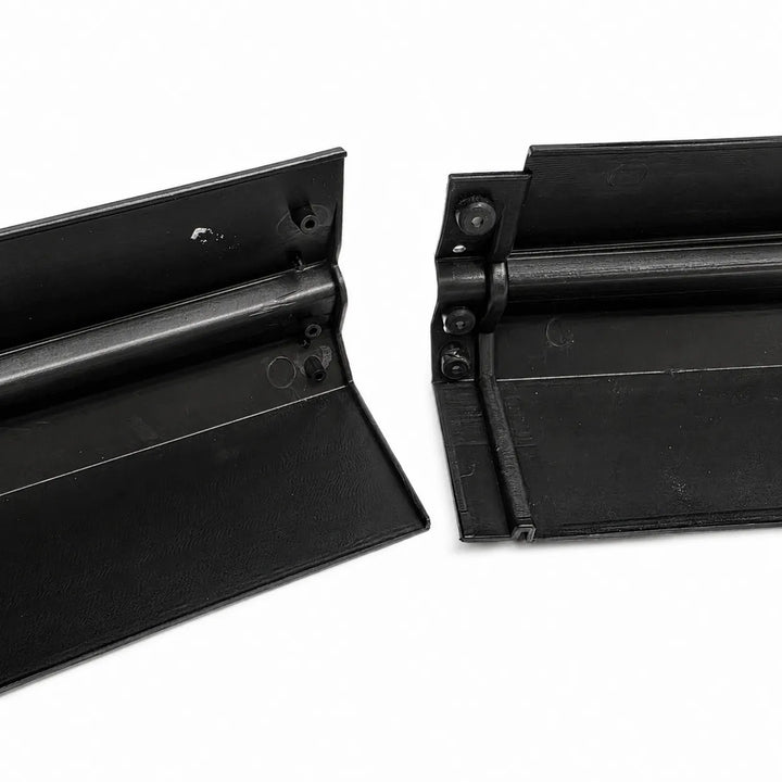 Two black plastic ABS side skirt mounting points 2 pieces shown on a plain white background.