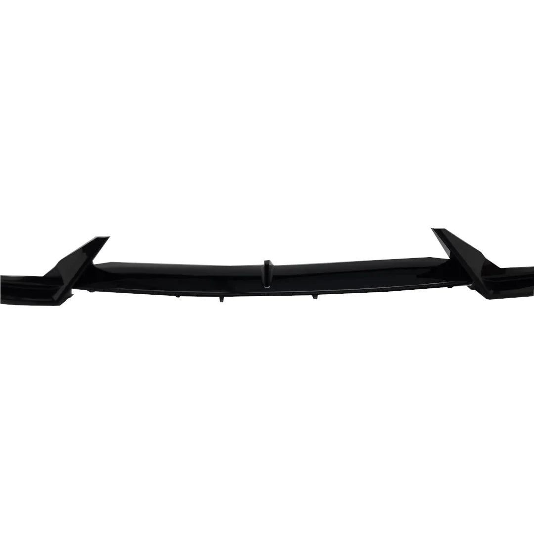 A full splitter kit, part middle shot, black automotive front lip valance spoiler accessory displayed below on a white background.