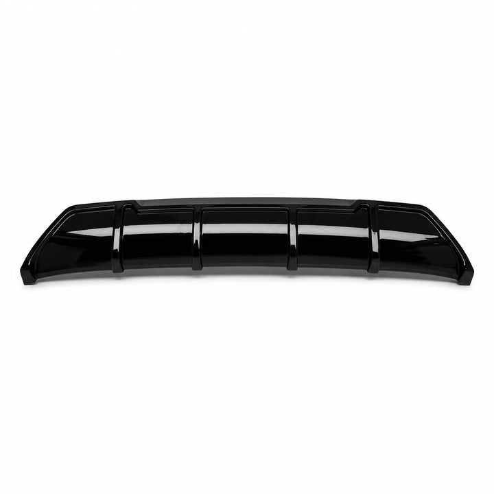 Three-piece glossy black automotive rear diffuser body kit consisting of a center lip displayed on a clean white background.