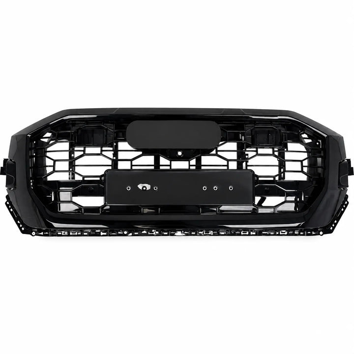 A black automotive front grille with a RS styling and honeycomb pattern, shown against a plain white background.