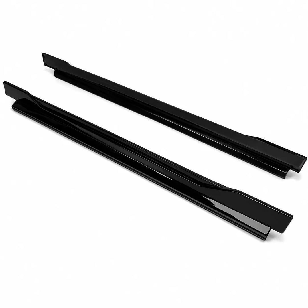 Two glossy black metal side skirt extension for a audi q8 one piece , shown on a plain white background.