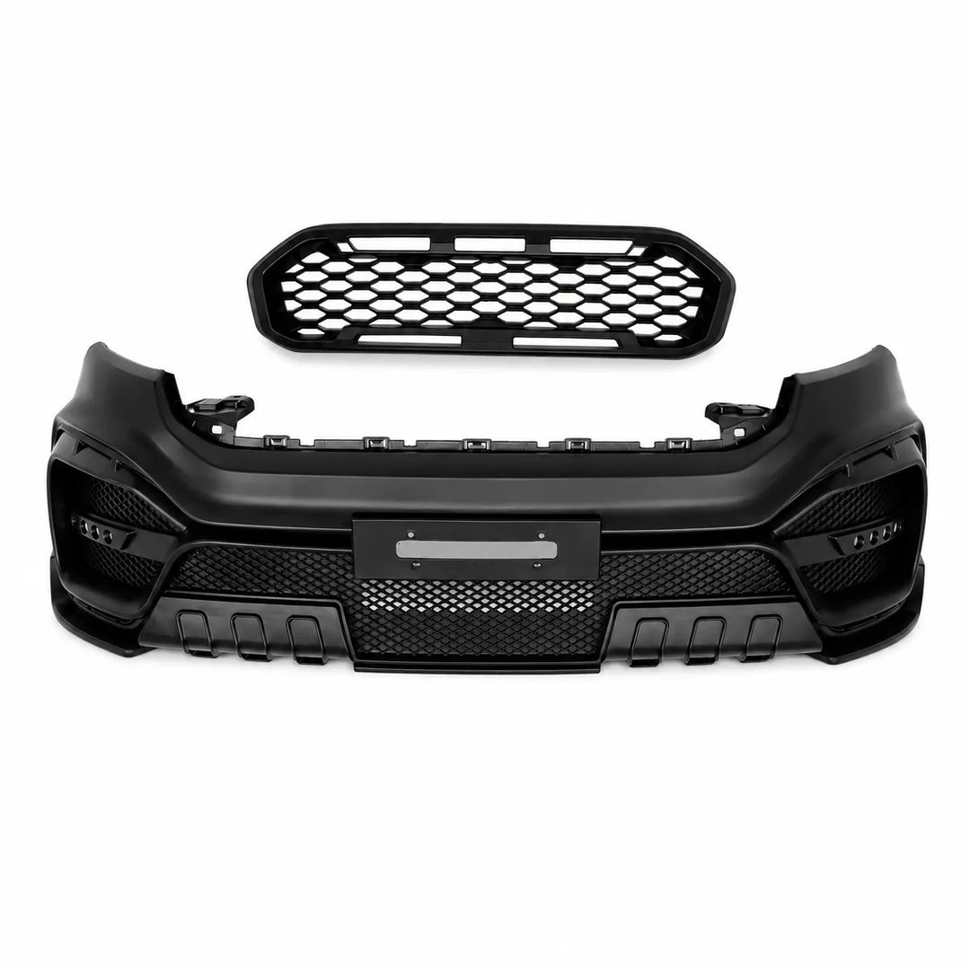 A unpainted AMG Style aftermarket Truck car front bumpers with honeycomb grilles, shown on a plain white background.