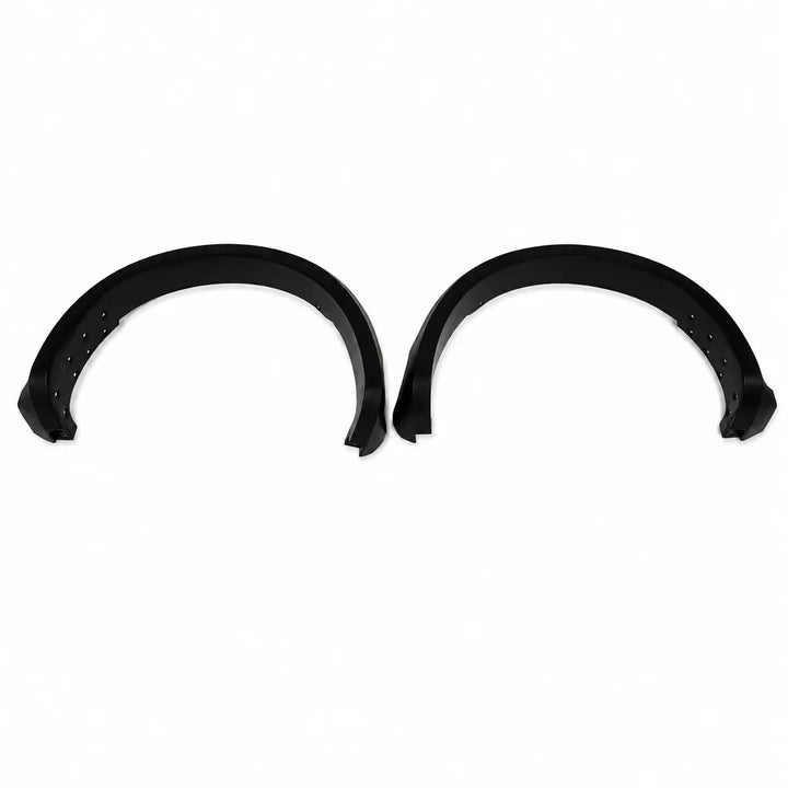 a pair of front black Wide Arch car fender flares for t9 raptor on a white background