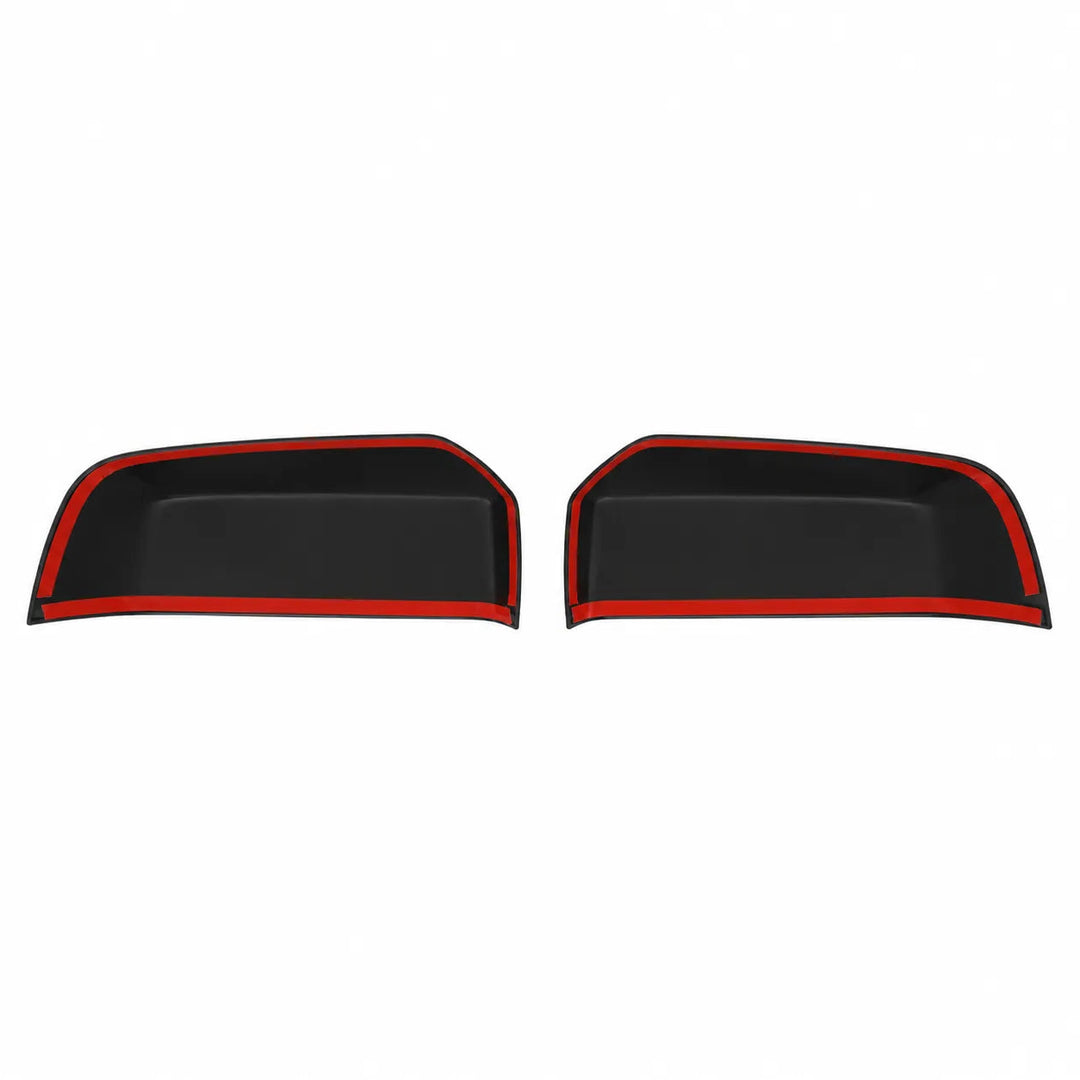 Two black automotive trim pieces with red edging, shown vertically on a plain white background.