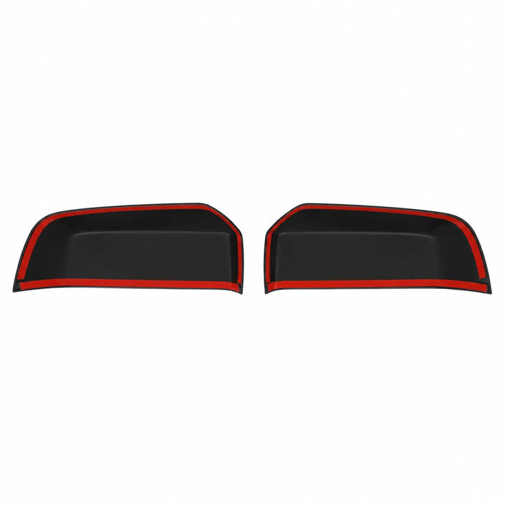 Two black automotive trim pieces with red edging, shown vertically on a plain white background.