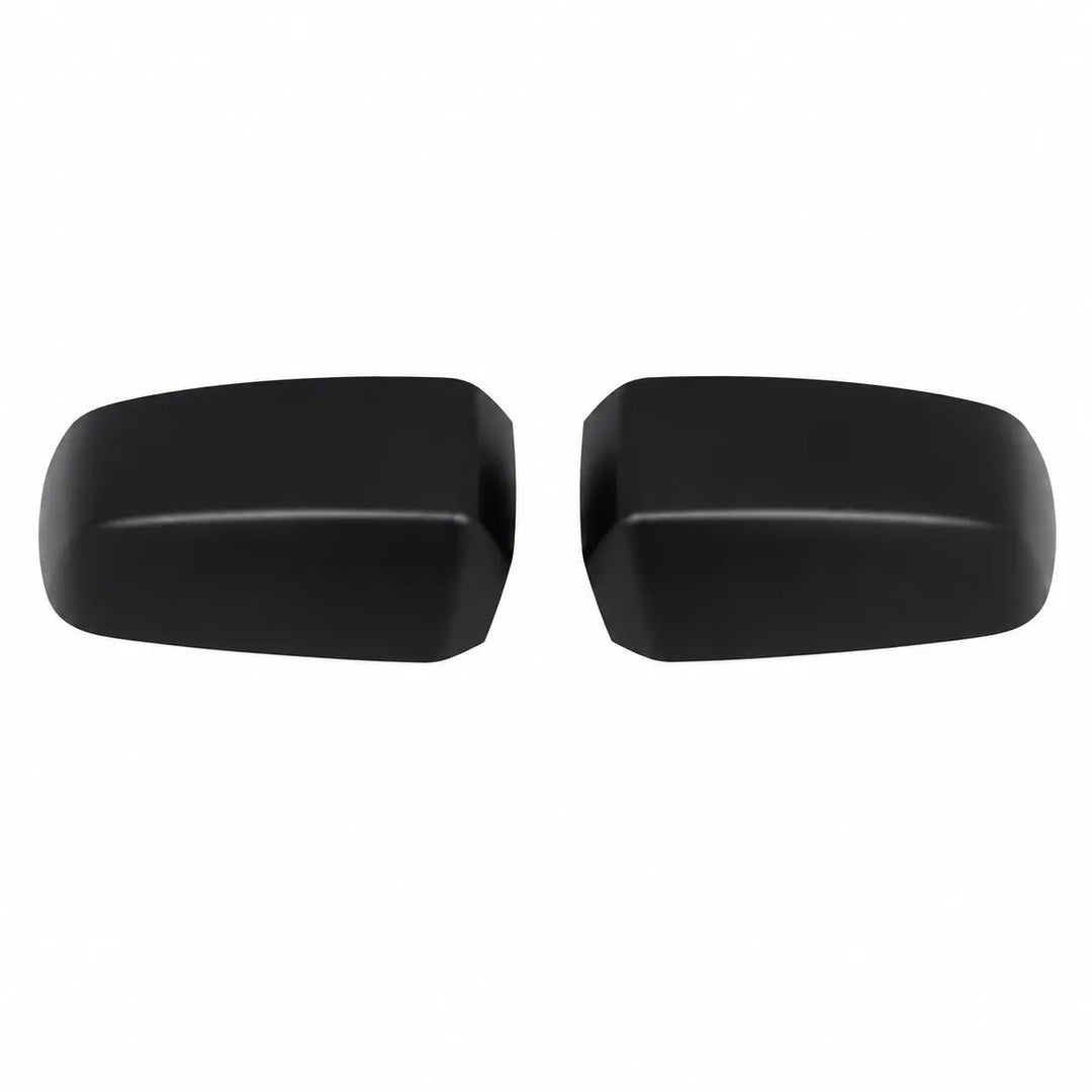 A pair of black plastic mirror cap covers for a ford vehicle truck mirror, shown against a plain white background.