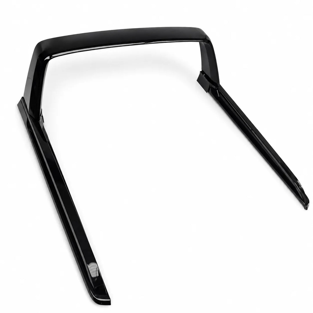 A glossy black plastic add on accessory part, Rear Truck Bed Rail Roll bar Finished in Gloss Black, shown on a clean white background.