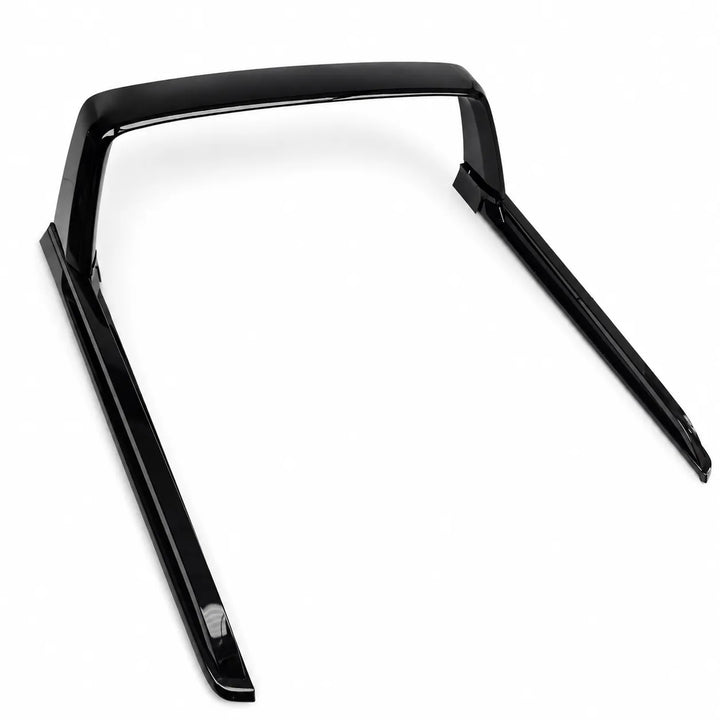A glossy black plastic add on accessory part, Rear Truck Bed Rail Roll bar Finished in Gloss Black, shown on a clean white background.
