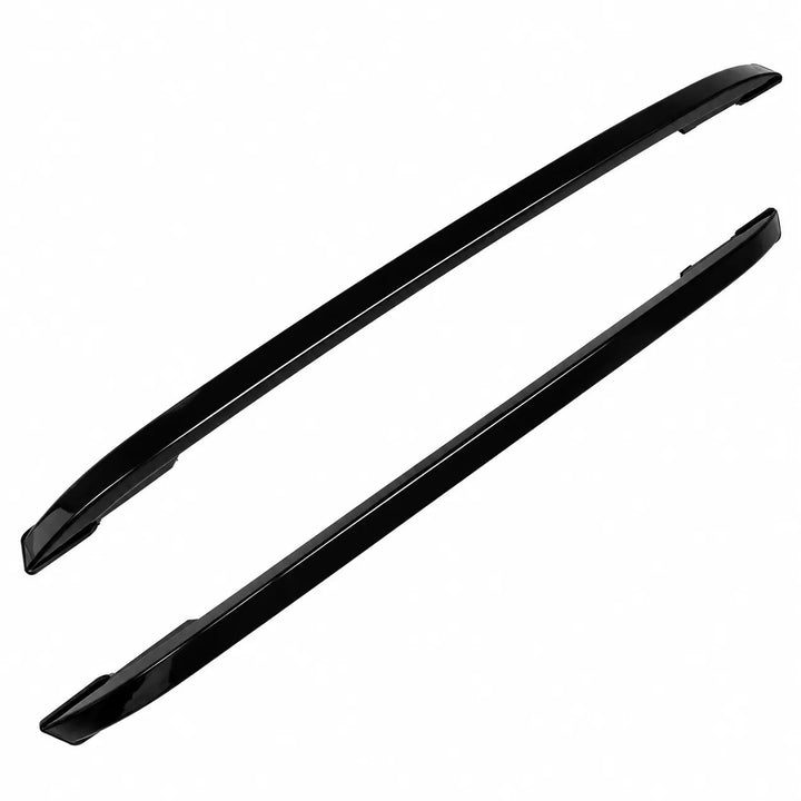 Two glossy black automotive roof rails shown on a plain white background.