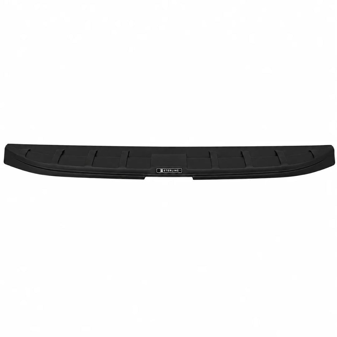 Textured Black Tailgate Spoiler with Sterling Design Badging, Exclusive Sterling Style Spoiler, Rear Tailgate Lip Finished in Textured Plastic ABS on a white background on a higher up shot