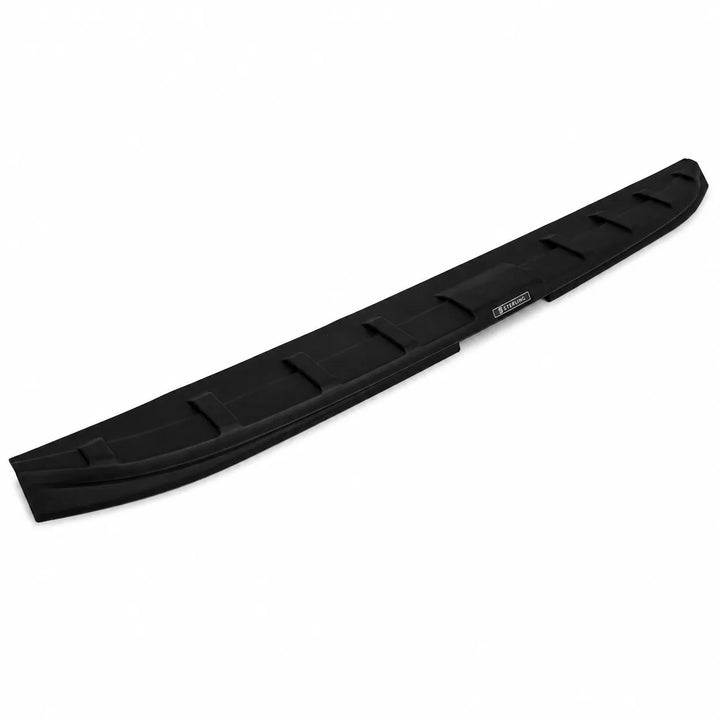 Textured Black Tailgate Spoiler with Sterling Design Badging, Exclusive Sterling Style Spoiler, Rear Tailgate Lip Finished in Textured Plastic ABS on a white background on a higher up angled shot