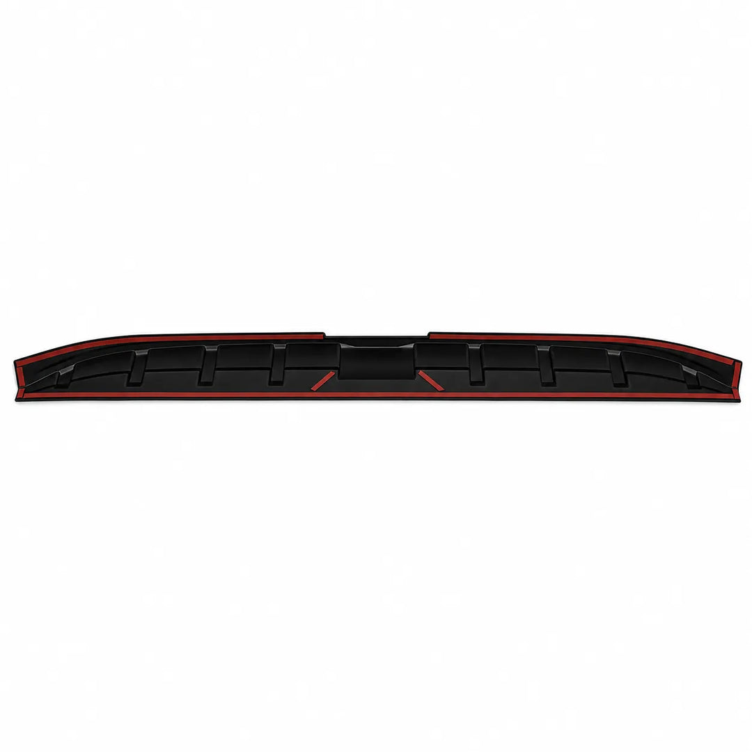 A close-up of a black textured molded plastic ABS Rear Tailgate Spoiler, tailgate trim, protective cover, shown against a plain white background.
