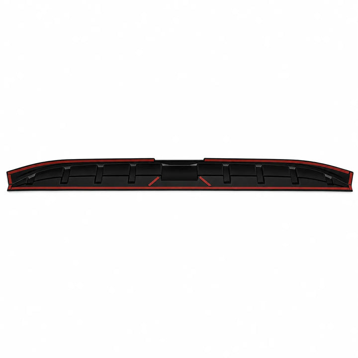 A close-up of a black textured molded plastic ABS Rear Tailgate Spoiler, tailgate trim, protective cover, shown against a plain white background.
